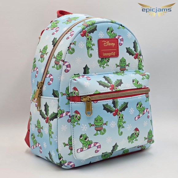 Loungefly Disney Tangled Rapunzel Pascal Holiday Christmas Blue Mini Backpack - Picture 2 of 5